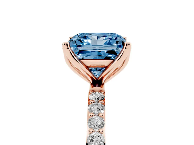 Princess Cut Pave Engagement Ring Setting for a Fancy Blue Lab-Grown Diamond | Slim Band | Rose Gold