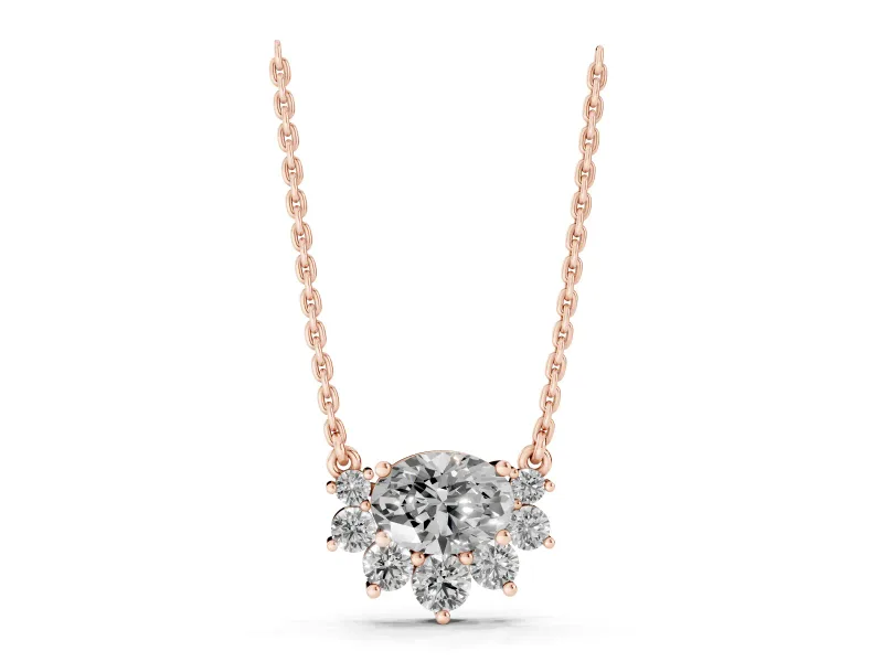 Oval Lab-Grown Diamond East-West Cluster Pendant Necklace | Graduated Accents | Rose Gold