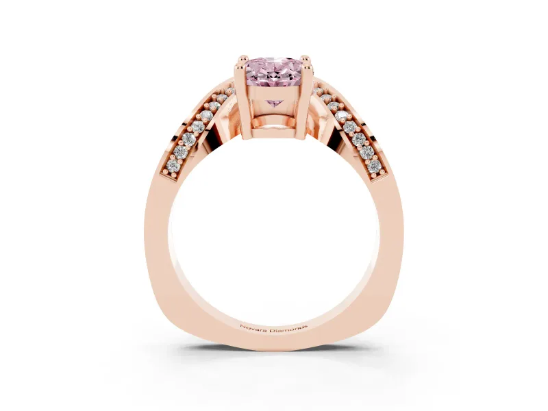 Oval Bypass Engagement Ring Setting for a Fancy Pink Lab-Grown Diamond | Pavé Ribbon | Rose Gold