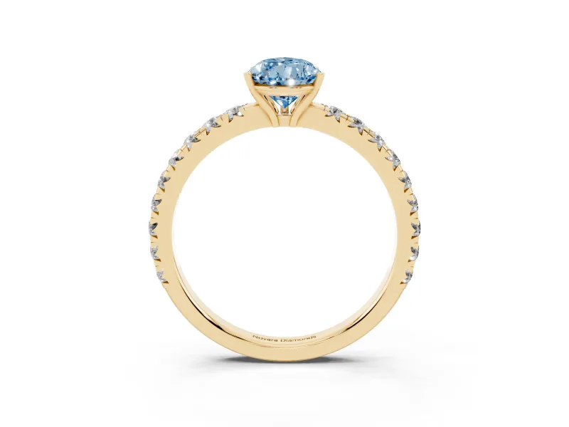 Pear-Shaped Pave Solitaire Engagement Ring Setting for a Fancy Blue Lab-Grown Diamond | Shared Prong Band | Yellow Gold