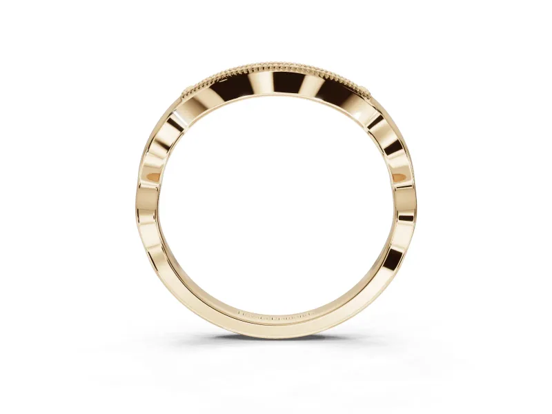 Round Lab-Grown Diamond Milgrain Deep Curve Wedding Band | Sculpted Shoulders | Yellow Gold