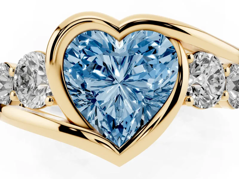 Heart-Shaped Bezel Bypass Engagement Ring Setting for a Fancy Blue Lab-Grown Diamond | Yellow Gold
