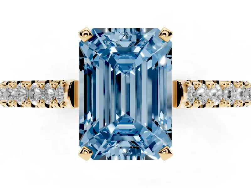Emerald Cut Pavé Engagement Ring Setting for a Fancy Blue Lab-Grown Diamond | Yellow Gold - Design NV-24454