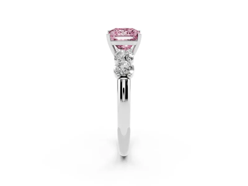 Princess Cut Five Stone Engagement Ring Setting for a Fancy Pink Lab-Grown Diamond | Prong Set Side Stones | White Gold