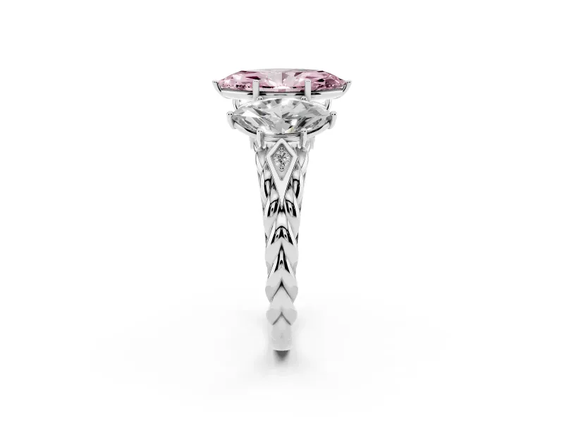 Fancy Pink Marquise Cut Diamond Three-Stone Ring Set in Silver with Braided Band