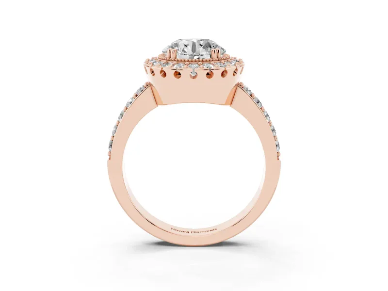 Round Vintage Milgrain Halo Engagement Ring Setting | Pierced Gallery | Rose Gold