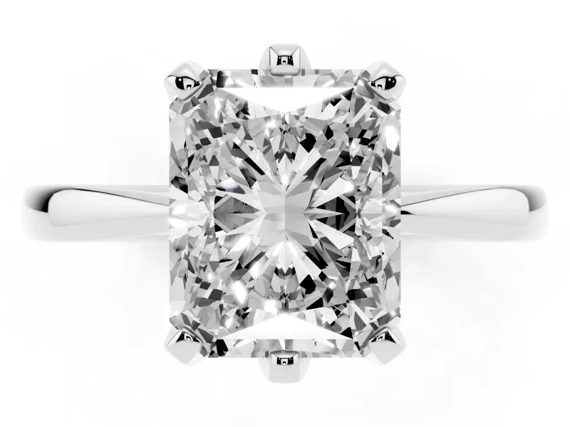 Radiant Cut Tapered Solitaire Engagement Ring Setting | Claw Prong Head | Sterling Silver