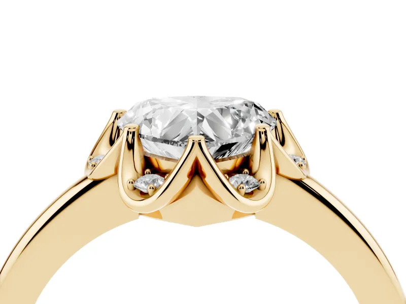 Heart-Shaped Scalloped Petal Halo Engagement Ring Setting | Plain Band | Yellow Gold