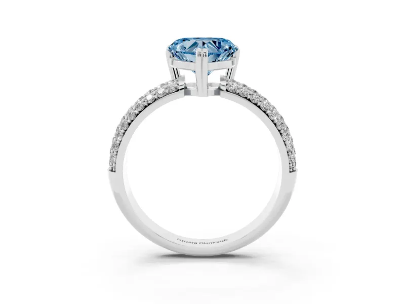 Heart-Shaped Three Row Pave Engagement Ring Setting for a Fancy Blue Lab-Grown Diamond | Platinum