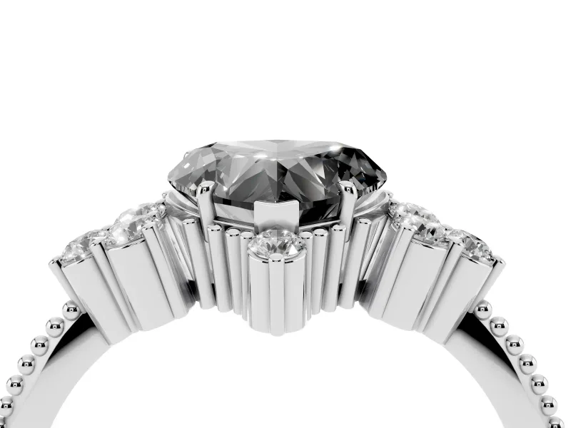 Heart-Shaped Cluster Engagement Ring Setting for a Black Center | Beaded Edges | Sterling Silver