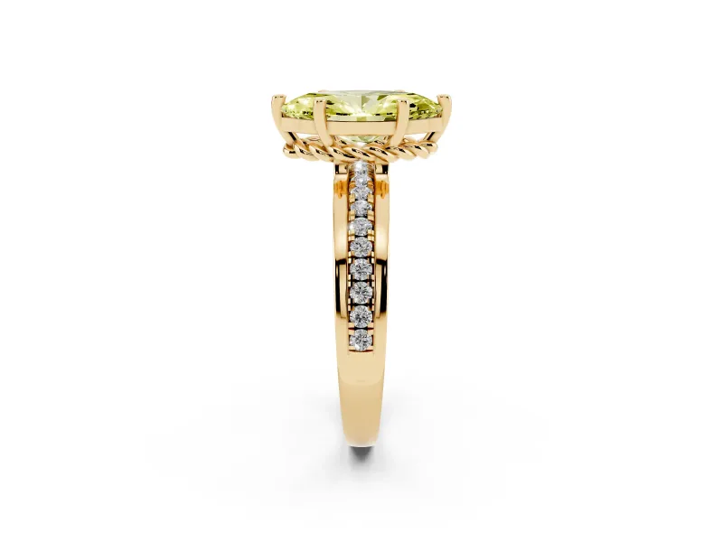 Marquise Channel Set Engagement Ring Setting for a Fancy Yellow Lab-Grown Diamond | Rope Collar | Yellow Gold