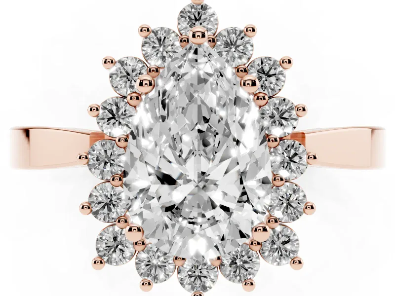 Pear-Shaped Scalloped Halo Engagement Ring Setting | Flat Plain Band | Rose Gold