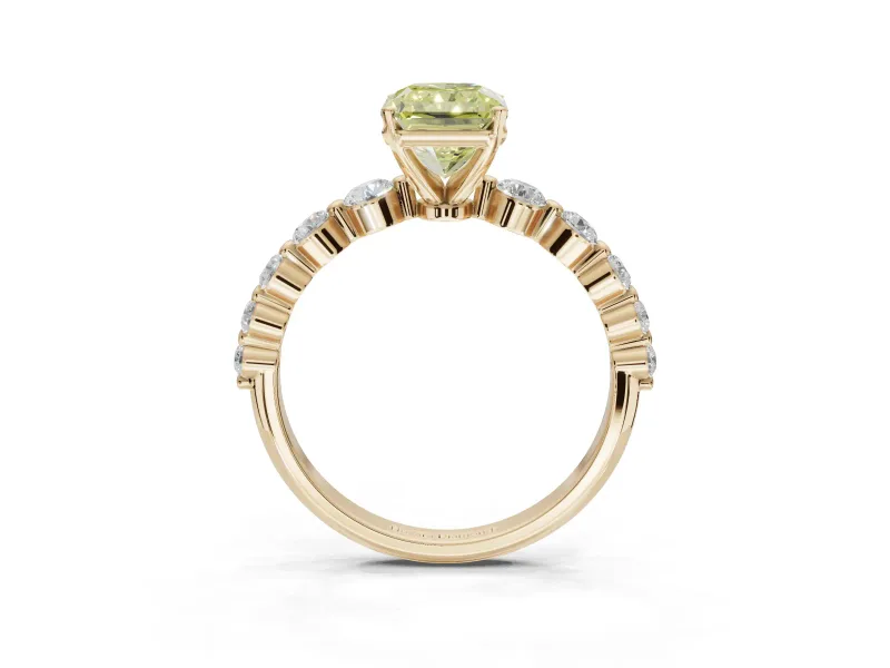 Radiant Cut Graduated Side Stone Engagement Ring Setting for a Fancy Yellow Lab-Grown Diamond | Yellow Gold