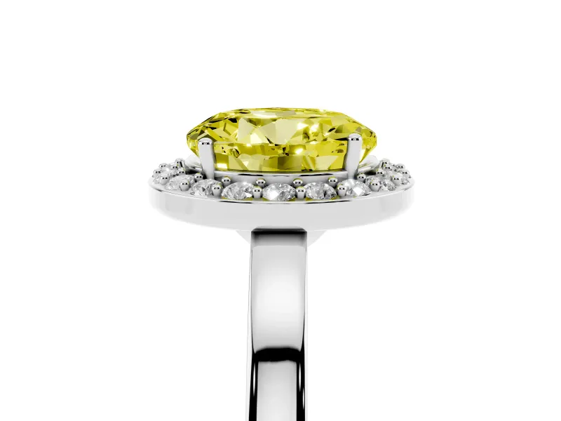 Fancy Yellow Round Cut Diamond Halo Ring Set in Platinum with Solitaire Band and Prong Setting