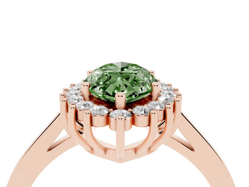 Fancy Green Marquise Cut Diamond Halo Ring Set in Rose gold with Round Halo and Smooth Solitaire Band