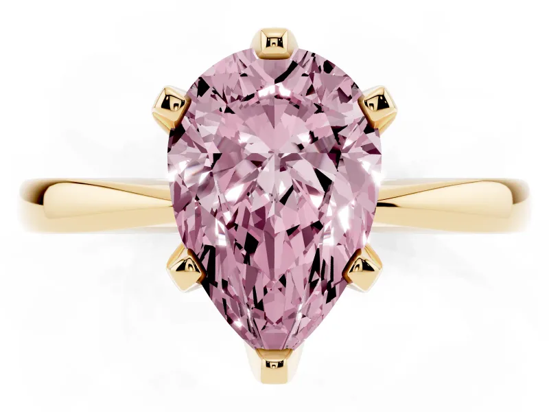Pear-Shaped Tapered Solitaire Engagement Ring Setting for a Fancy Pink Lab-Grown Diamond | Claw Prong Head | Yellow Gold