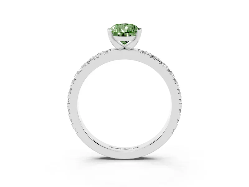 Fancy Green Pear Cut Diamond Pavé Band Solitaire Set in Platinum with Prong Setting