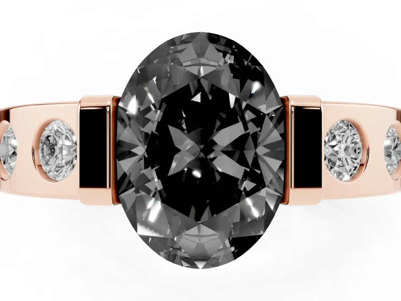 Oval Tension Style Engagement Ring Setting for a Black Center | Flush Set Accents | Rose Gold