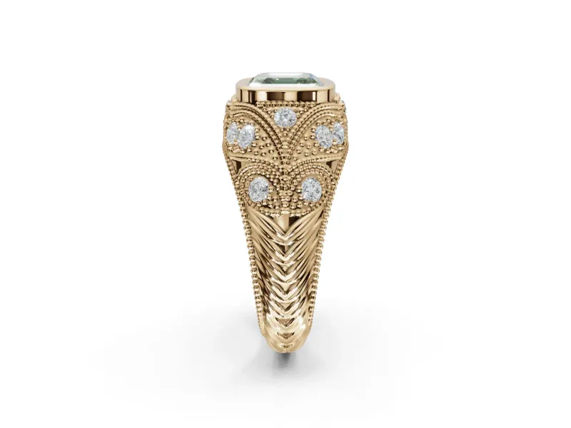 Asscher Cut Vintage Bezel Engagement Ring Setting for a Fancy Green Lab-Grown Diamond | Yellow Gold