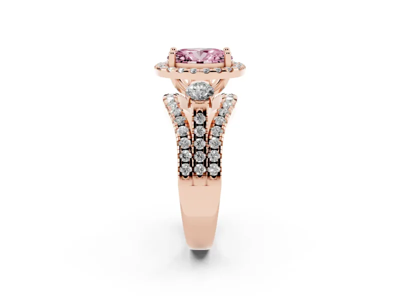Oval Halo Split Shank Engagement Ring Setting for a Fancy Pink Lab-Grown Diamond | Round Side Stones | Rose Gold