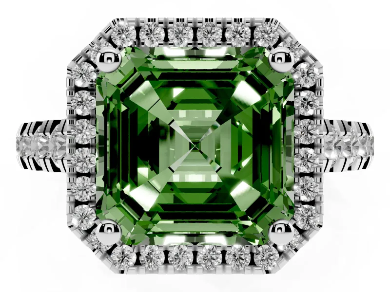 Asscher Cut Accented Halo Engagement Ring Setting for a Fancy Green Lab-Grown Diamond | Platinum