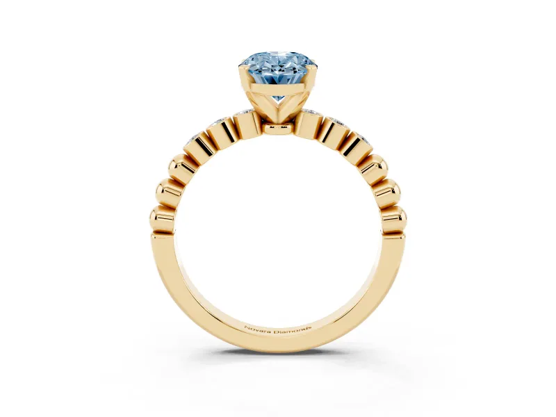 Oval Beaded Solitaire Engagement Ring Setting for a Fancy Blue Lab-Grown Diamond | Yellow Gold