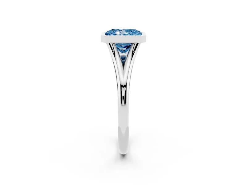 Radiant Cut Bezel Engagement Ring Setting for a Fancy Blue Lab-Grown Diamond | White Gold