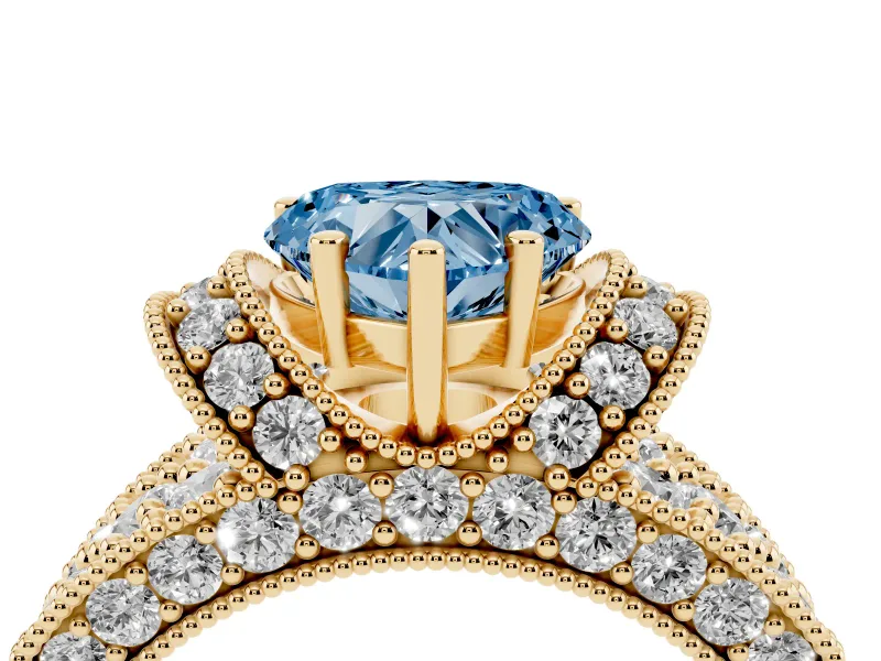 Heart-Shaped Vintage Pave Engagement Ring Setting for a Fancy Blue Lab-Grown Diamond | Milgrain Edges | Yellow Gold