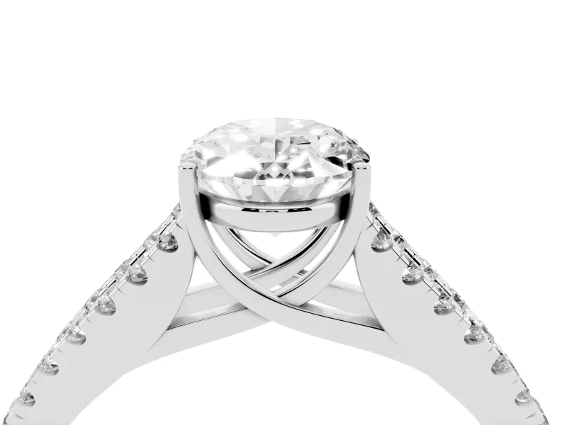 Oval Graduated Pave Split Shank Engagement Ring Setting | V Split Shoulders | Sterling Silver