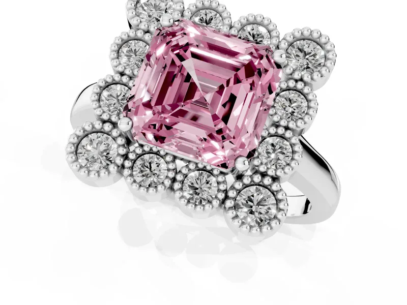 Asscher Cut Halo Engagement Ring Setting for a Fancy Pink Lab-Grown Diamond | Sterling Silver - Design NV-24775
