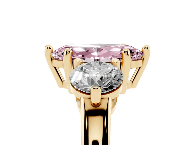 Marquise Three Stone Engagement Ring Setting for a Fancy Pink Lab-Grown Diamond | Open Prong Baskets | Yellow Gold