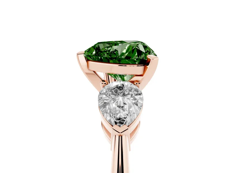 Heart-Shaped 3-Stone Engagement Ring Setting for a Fancy Green Lab-Grown Diamond | Rose Gold