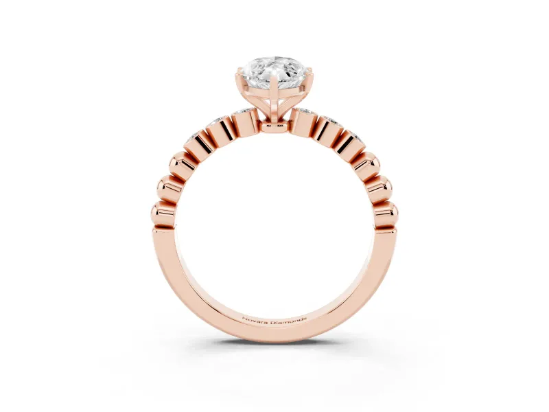 Marquise Beaded Solitaire Engagement Ring Setting | Bezel Accents | Rose Gold