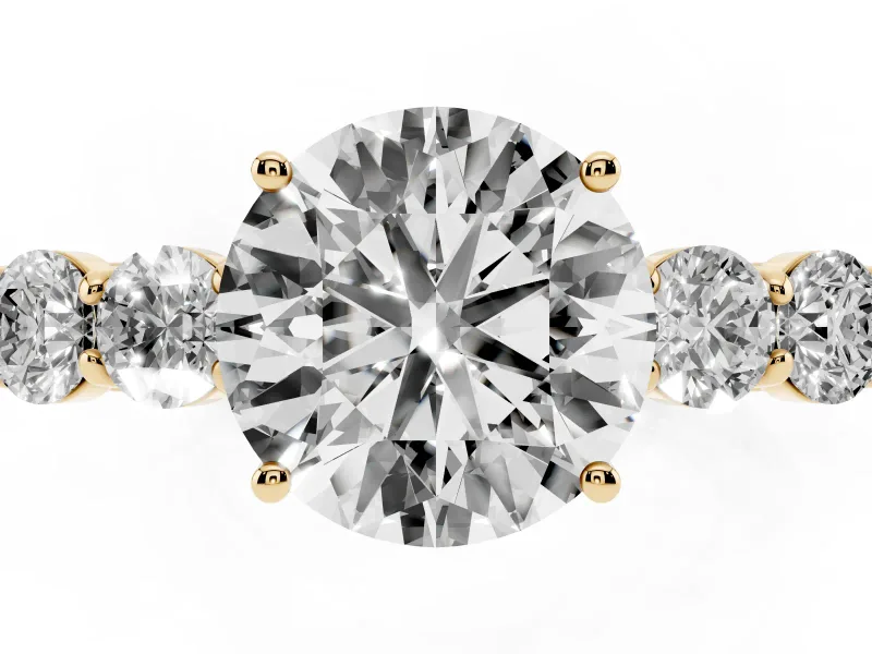 Round Close Set Five Stone Engagement Ring Setting | Yellow Gold