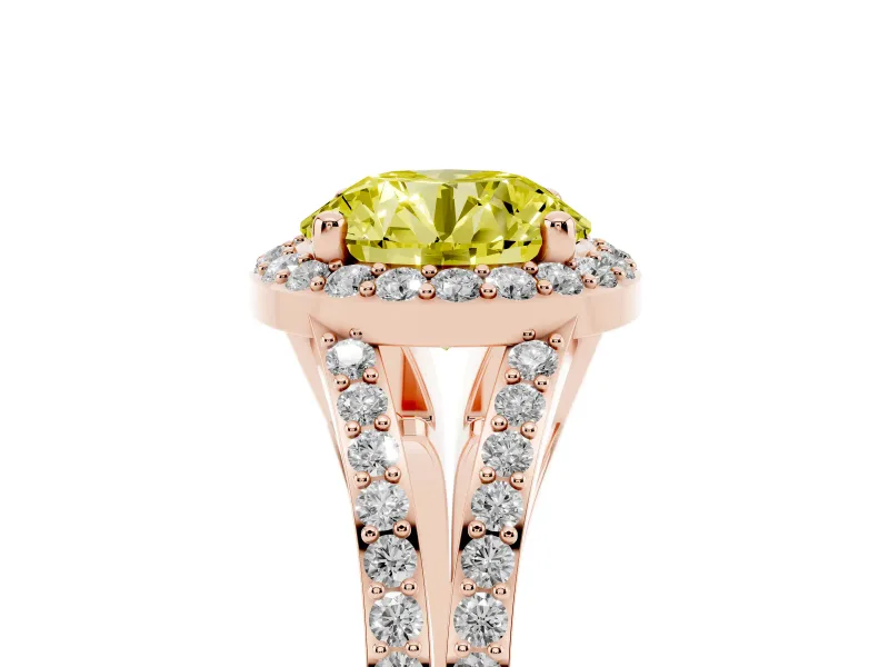Round Halo Engagement Ring Setting for a Fancy Yellow Lab-Grown Diamond | Pave Split Shank | Rose Gold