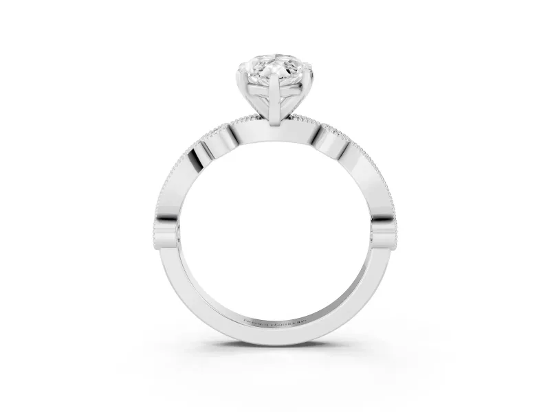 Marquise Cut Diamond Solitaire Engagement Ring Set in Platinum with Milgrain Bezel Accent Band