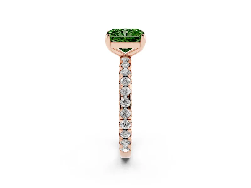 Radiant Cut Pavé Engagement Ring Setting for a Fancy Green Lab-Grown Diamond | Rose Gold