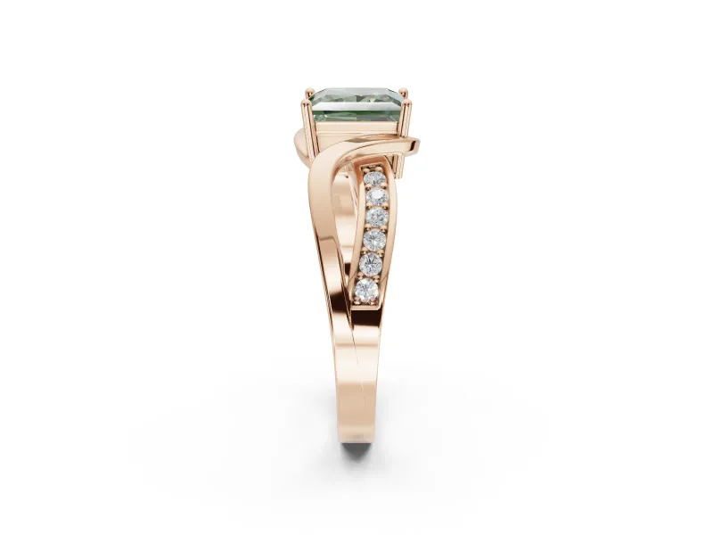 Princess Cut Bypass Solitaire Engagement Ring Setting for a Fancy Green Lab-Grown Diamond | Pavé Strands | Rose Gold
