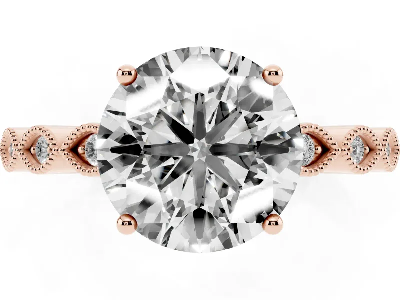 Round Vintage Milgrain Solitaire Engagement Ring Setting | Scalloped Band | Rose Gold