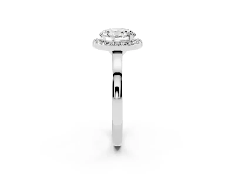 Round Cut Diamond Halo Ring Set in White gold with Solitaire Band and Prong Setting