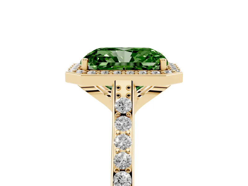 Radiant Cut Halo Engagement Ring Setting for a Fancy Green Lab-Grown Diamond | Yellow Gold - Design NV-24729