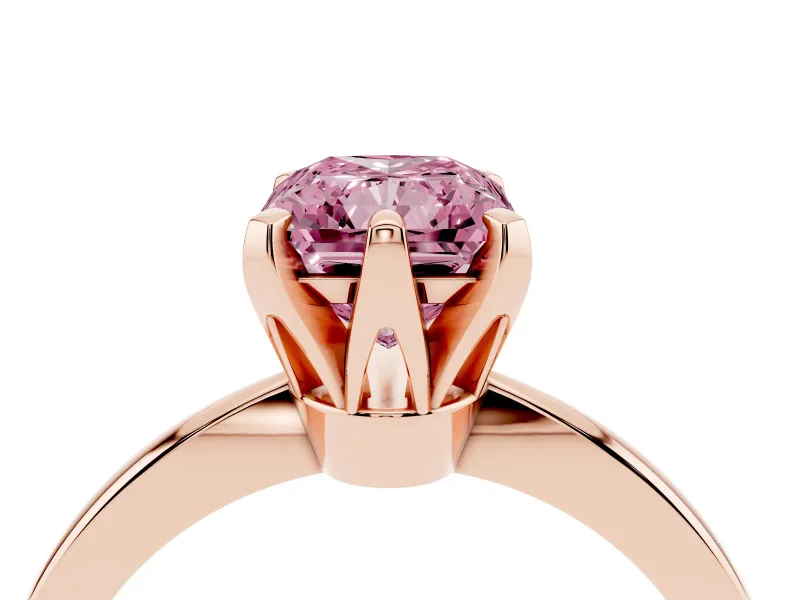 Radiant Cut Tapered Solitaire Engagement Ring Setting for a Fancy Pink Lab-Grown Diamond | Claw Prong Head | Rose Gold