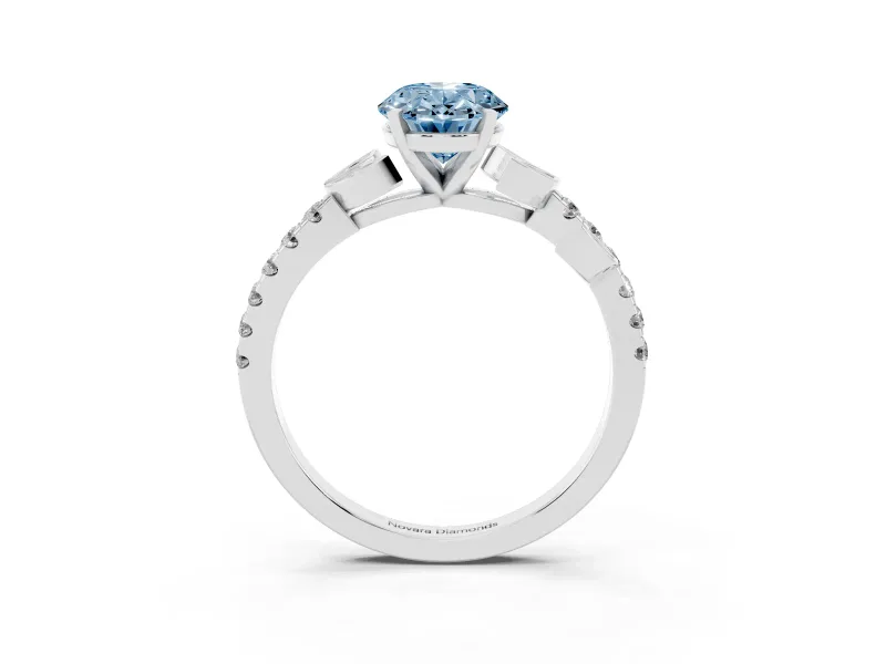 Oval Leaf Pavé Engagement Ring Setting for a Fancy Blue Lab-Grown Diamond | White Gold