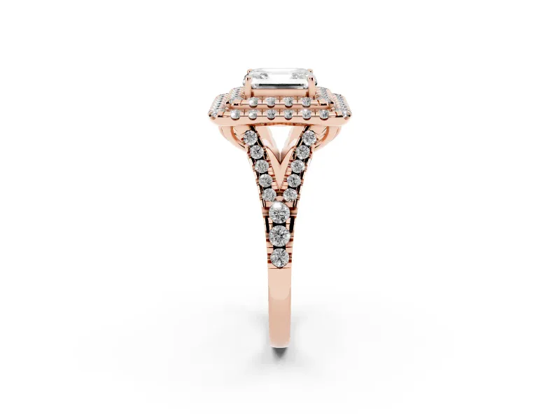 Asscher Cut Halo Split Shank Engagement Ring Setting | Rose Gold