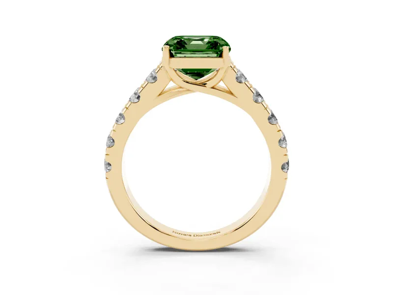 Asscher Cut Engagement Ring Setting for a Fancy Green Lab-Grown Diamond | Yellow Gold - Design NV-24643