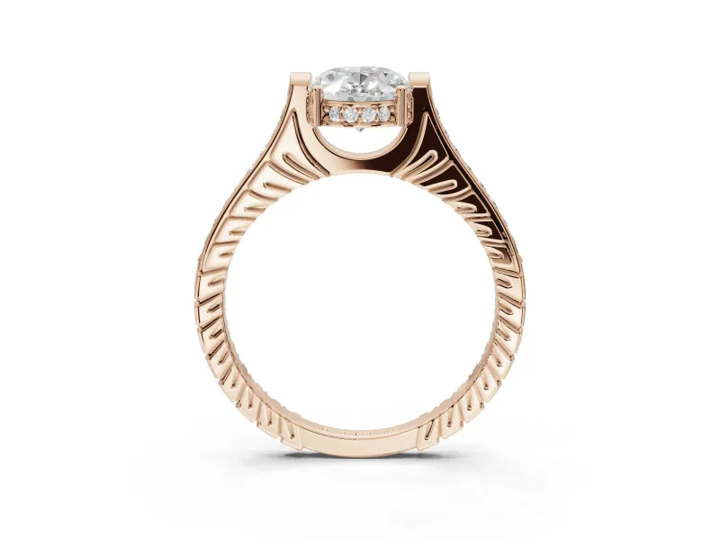 Oval Vintage Cathedral Engagement Ring Setting | Carved Band | Rose Gold