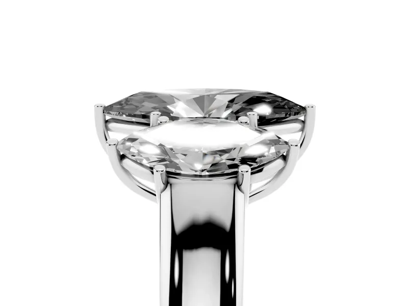 Fancy Black Three-Stone Marquise Cut Diamond Ring Set in White gold with Matching Prong Settings and Plain Band