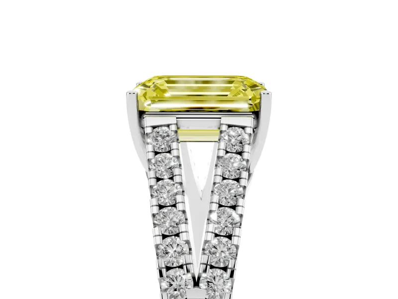 Emerald Cut Graduated Split Shank Engagement Ring Setting for a Fancy Yellow Lab-Grown Diamond | Platinum
