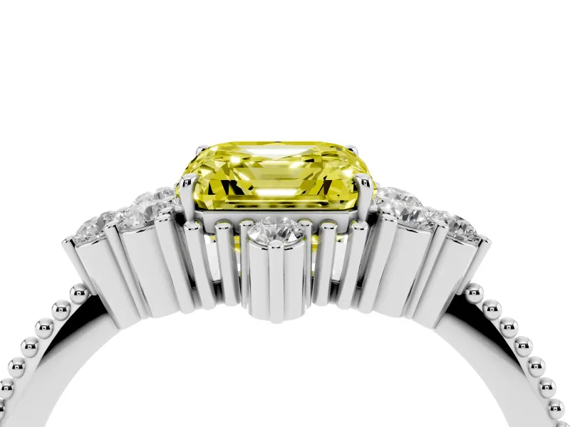 Asscher Cut Cluster Engagement Ring Setting for a Fancy Yellow Lab-Grown Diamond | White Gold