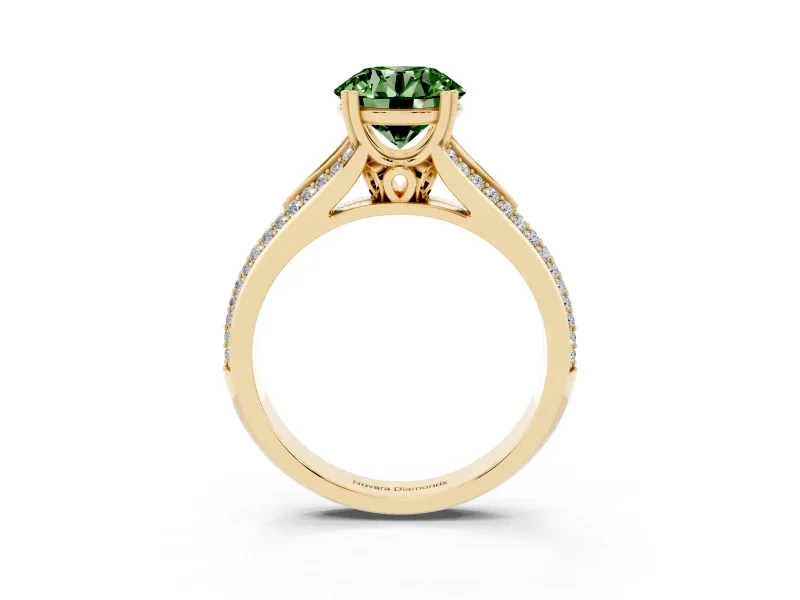 Round Pave Split Shank Engagement Ring Setting for a Fancy Green Lab-Grown Diamond | Double Claw Prongs | Yellow Gold